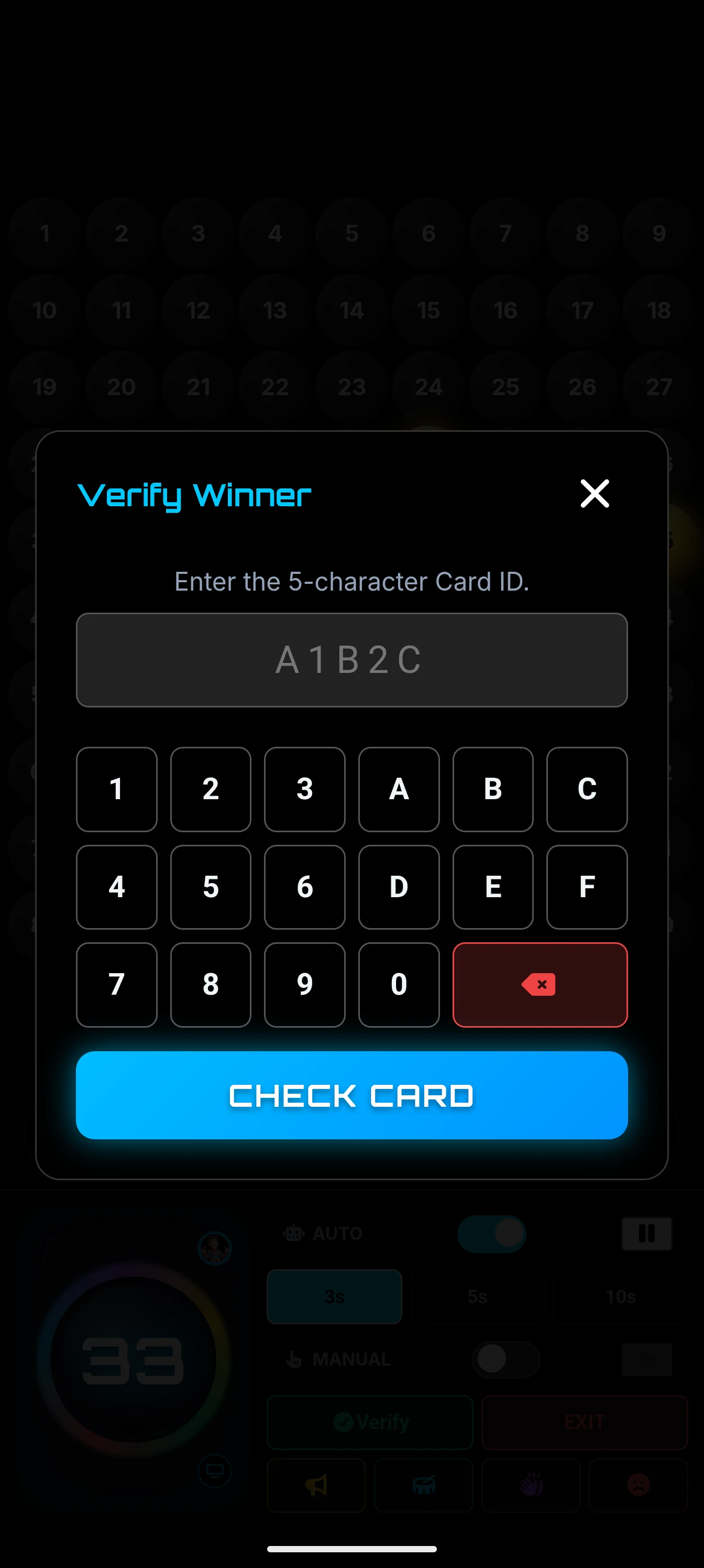 Verify Winner Screen