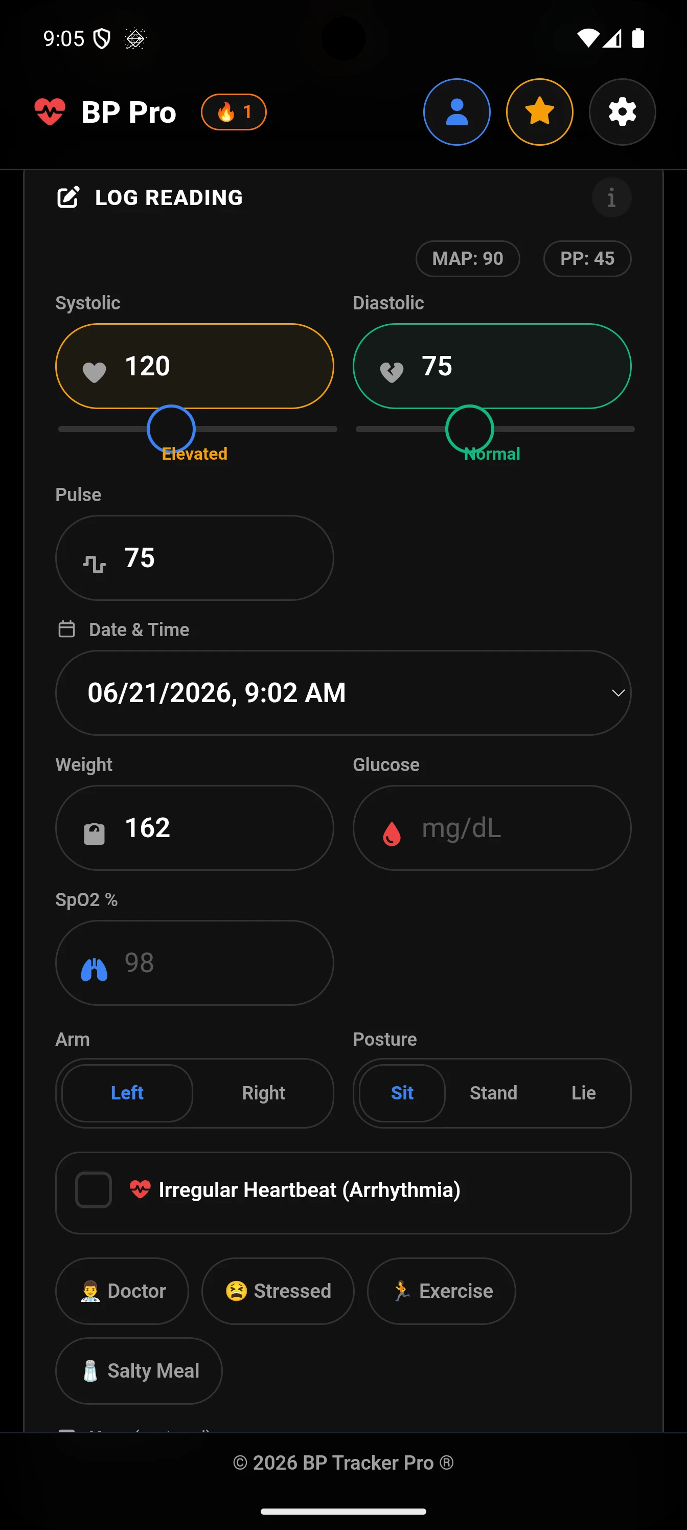Logging reading correctly in BP Tracker Pro